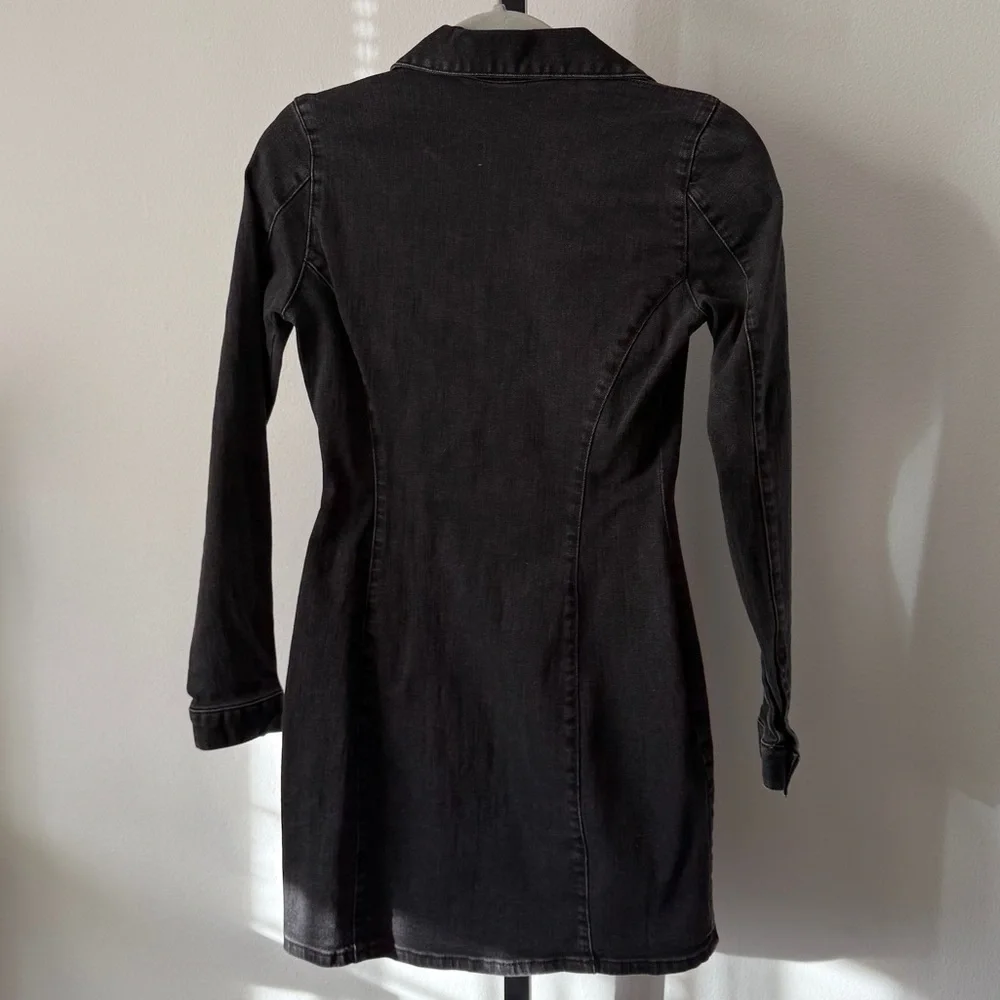 ZARA Washed Black Stretchy Long Sleeve Denim  Dress Size S - Picture 3 of 5